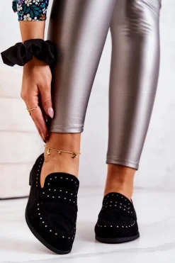Best Zamszowe Mokasyny Z Dżetami La.Fi 210016B-SU Czarne Damskie Mokasyny Damskie Zamszowe