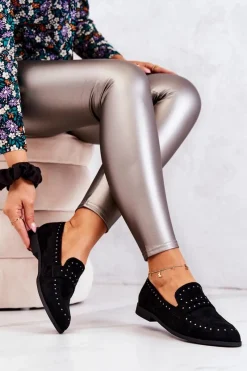 Best Zamszowe Mokasyny Z Dżetami La.Fi 210016B-SU Czarne Damskie Mokasyny Damskie Zamszowe