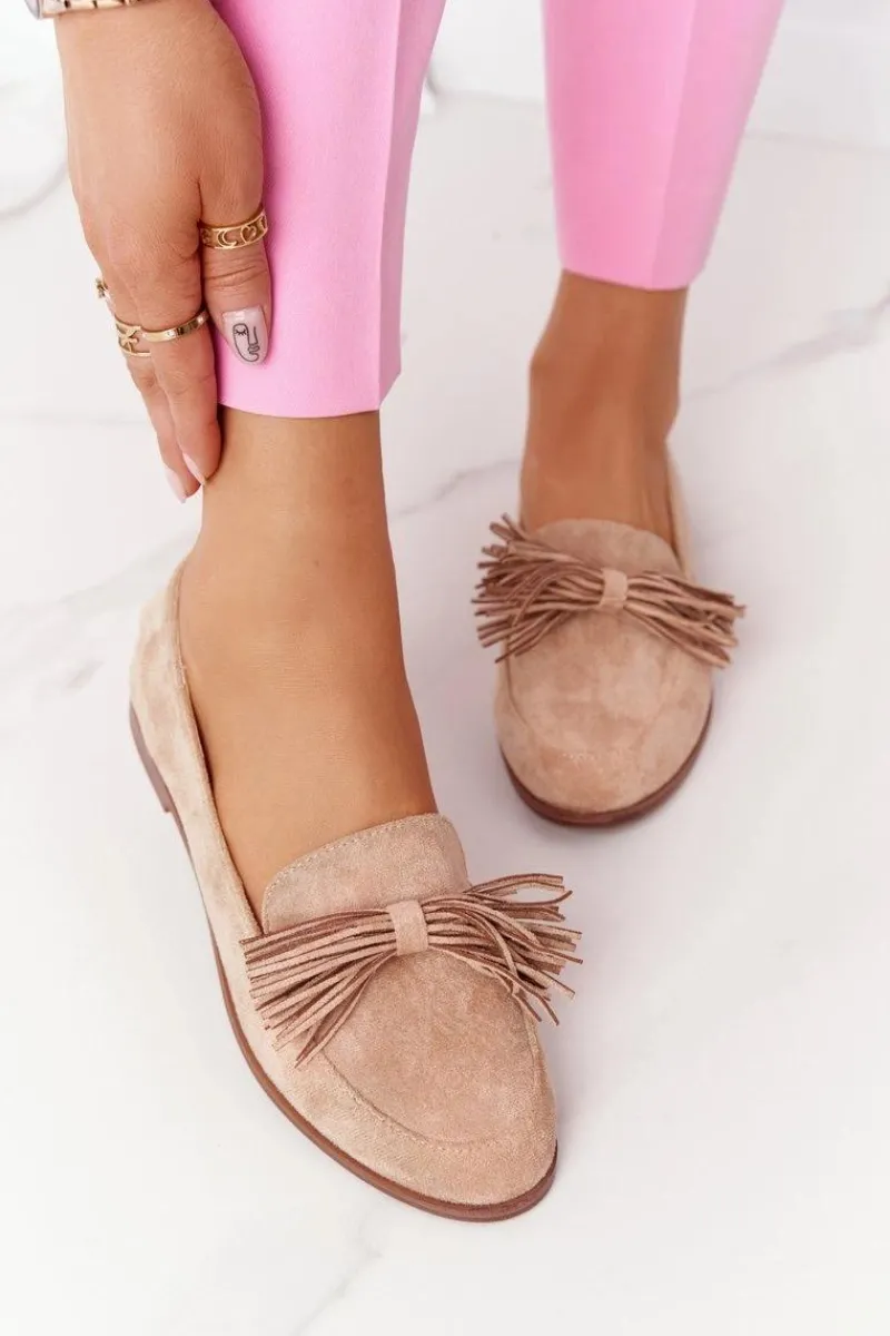 Clearance Zamszowe Mokasyny Z Frędzlami Beżowe Alicante Damskie Mokasyny Damskie Zamszowe
