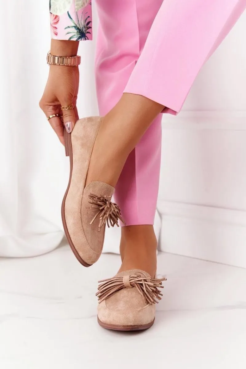 Clearance Zamszowe Mokasyny Z Frędzlami Beżowe Alicante Damskie Mokasyny Damskie Zamszowe