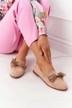 Clearance Zamszowe Mokasyny Z Frędzlami Beżowe Alicante Damskie Mokasyny Damskie Zamszowe