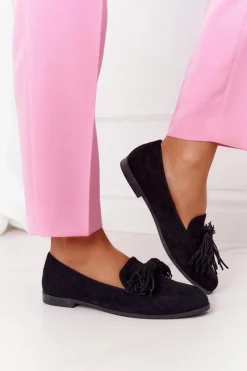 Hot Zamszowe Mokasyny Z Frędzlami Czarne Alicante Damskie Mokasyny Damskie Zamszowe
