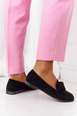 Hot Zamszowe Mokasyny Z Frędzlami Czarne Alicante Damskie Mokasyny Damskie Zamszowe