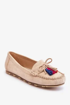 Clearance Zamszowe Mokasyny Z Kokardą I Frędzlami Beżowe Dorine Damskie Loafersy Damskie|Mokasyny Damskie Zamszowe