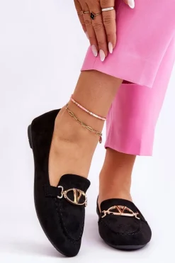 Outlet Buty damskie Vinceza Zamszowe Mokasyny Z Ozdobnym Elementem Czarne Reed