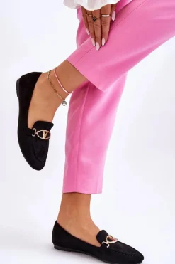 Outlet Buty damskie Vinceza Zamszowe Mokasyny Z Ozdobnym Elementem Czarne Reed