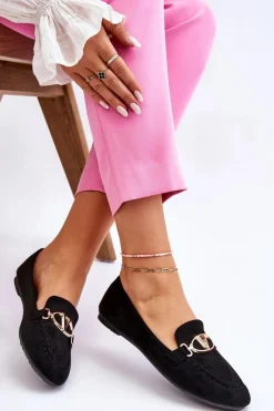 Outlet Buty damskie Vinceza Zamszowe Mokasyny Z Ozdobnym Elementem Czarne Reed