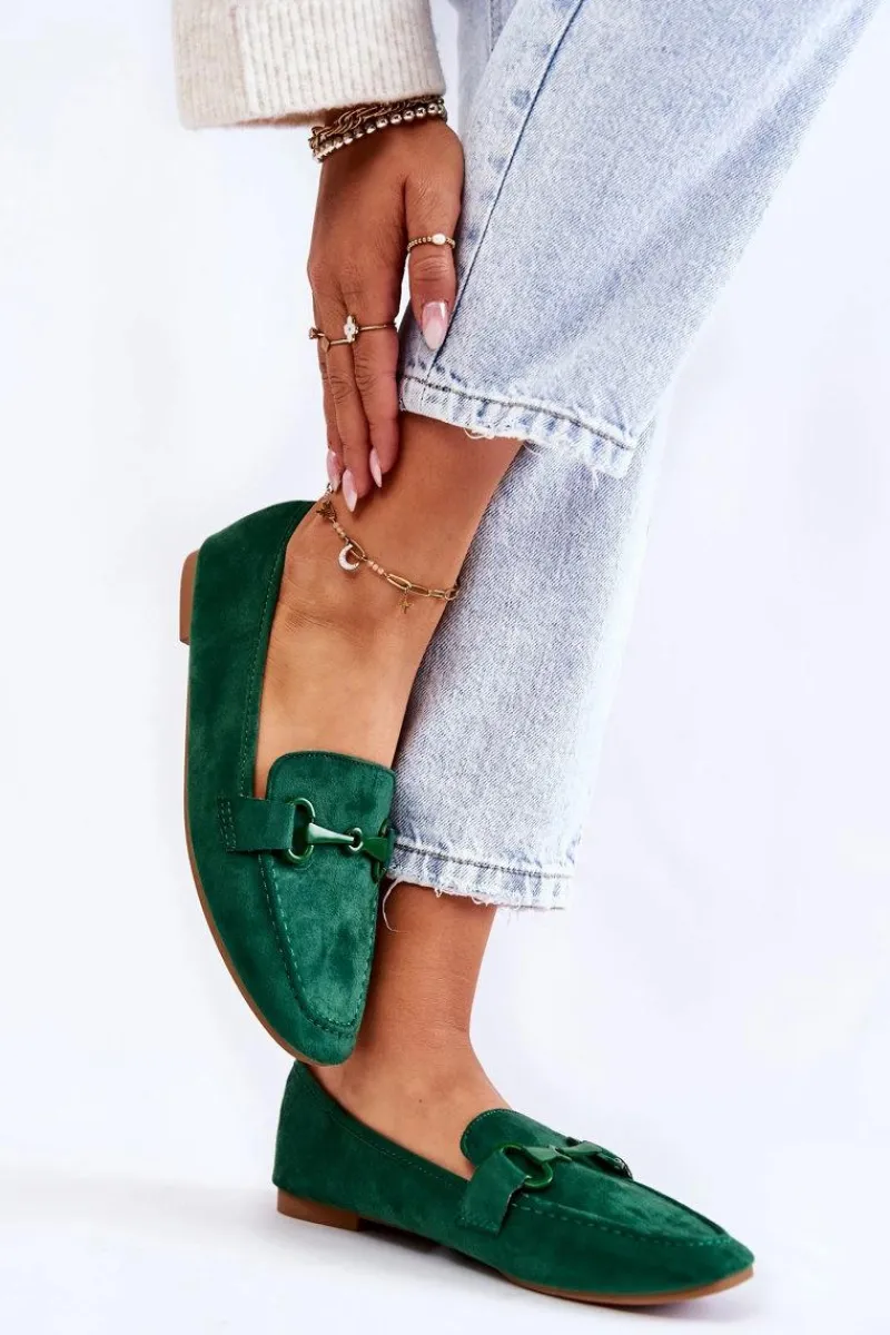 Hot Boto Zamszowe Mokasyny Z Ozdobą Zielone Santi