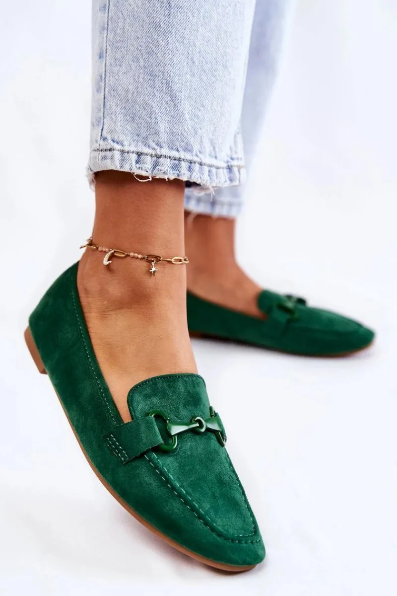 Hot Boto Zamszowe Mokasyny Z Ozdobą Zielone Santi