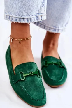 Hot Boto Zamszowe Mokasyny Z Ozdobą Zielone Santi