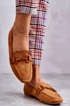 New Boto Zamszowe Mokasyny Z Ozdobą Camel Santi