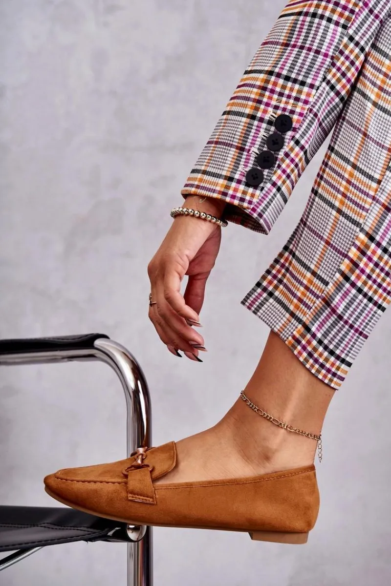 New Boto Zamszowe Mokasyny Z Ozdobą Camel Santi