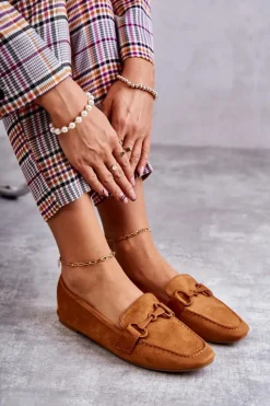 New Boto Zamszowe Mokasyny Z Ozdobą Camel Santi