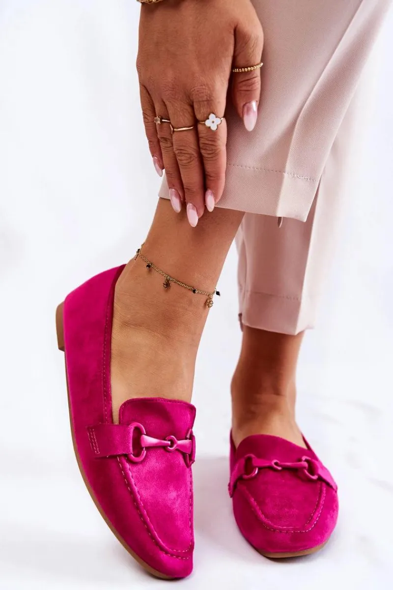 Loafersy Damskie|Mokasyny Płaskie>Boto Zamszowe Mokasyny Z Ozdobą Fuksja Santi