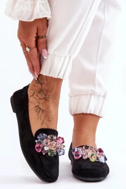 New Boto Zamszowe Mokasyny Z Ozdobnymi Kryształami Czarne Arvilla