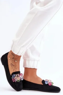 New Boto Zamszowe Mokasyny Z Ozdobnymi Kryształami Czarne Arvilla