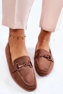 Zamszowe Mokasyny Z Ozdobą Brązowe Santi Damskie Loafersy Damskie|Mokasyny Płaskie