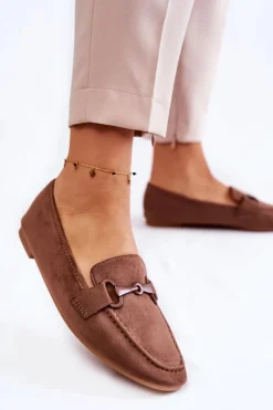 Zamszowe Mokasyny Z Ozdobą Brązowe Santi Damskie Loafersy Damskie|Mokasyny Płaskie