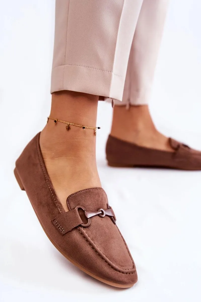 Zamszowe Mokasyny Z Ozdobą Brązowe Santi Damskie Loafersy Damskie|Mokasyny Płaskie