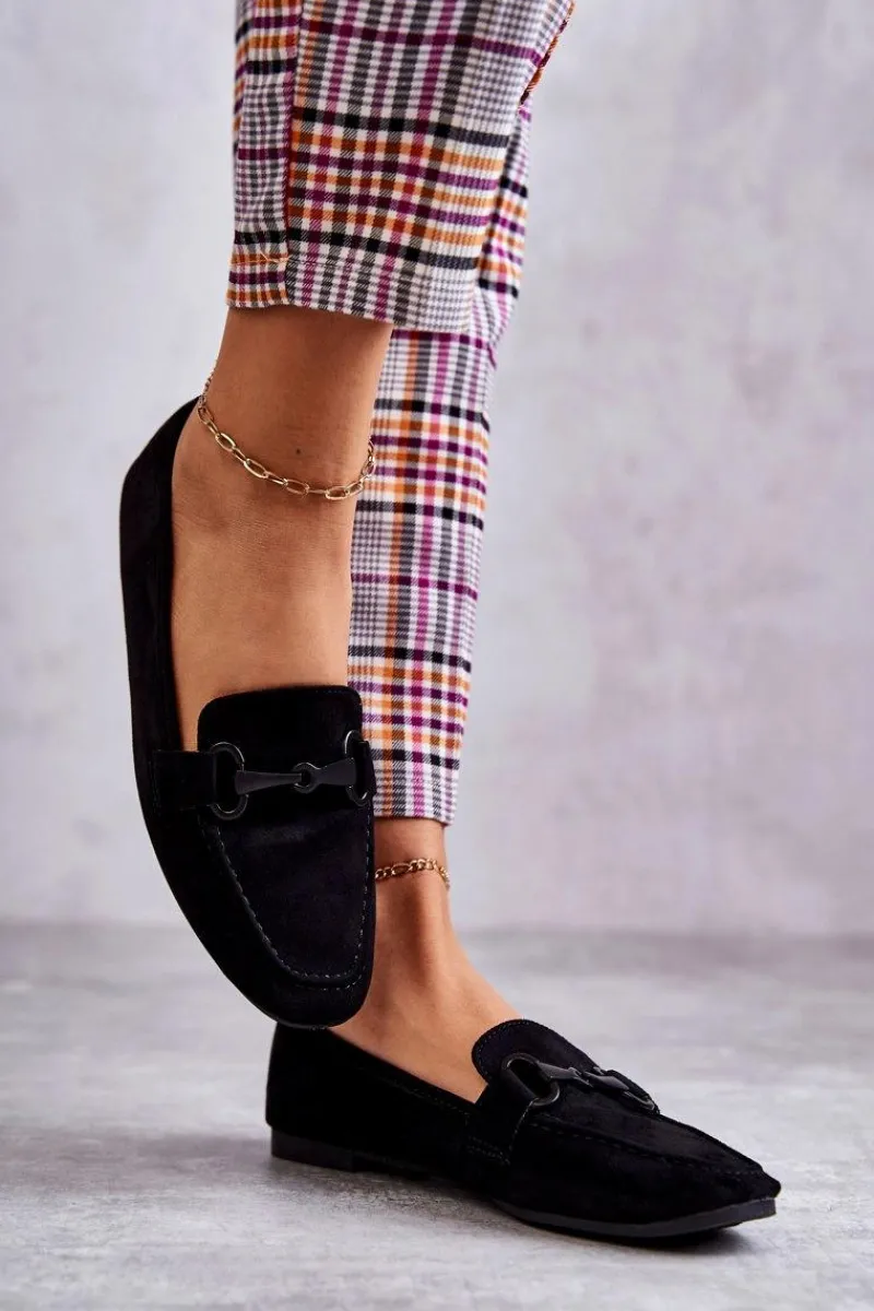 Loafersy Damskie|Mokasyny Płaskie>Boto Zamszowe Mokasyny Z Ozdobą Czarne Santi