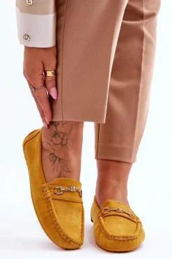 Zamszowe Mokasyny Z Ozdobą Żółte Eleina Damskie Mokasyny Damskie Zamszowe
