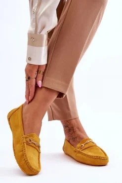 Zamszowe Mokasyny Z Ozdobą Żółte Eleina Damskie Mokasyny Damskie Zamszowe