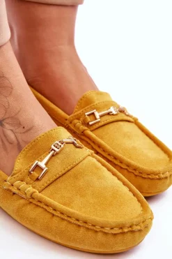 Zamszowe Mokasyny Z Ozdobą Żółte Eleina Damskie Mokasyny Damskie Zamszowe