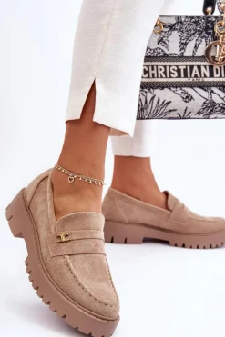 Mokasyny Na Platformie|Mokasyny Damskie Zamszowe>Boto Zamszowe Mokasyny Z Ozdobą Beżowe Esperta