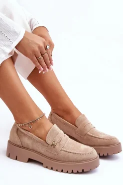 Mokasyny Na Platformie|Mokasyny Damskie Zamszowe></noscript>Boto Zamszowe Mokasyny Z Ozdobą Beżowe Esperta