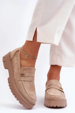 Mokasyny Na Platformie|Mokasyny Damskie Zamszowe></noscript>Boto Zamszowe Mokasyny Z Ozdobą Beżowe Esperta