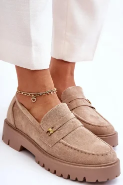 Mokasyny Na Platformie|Mokasyny Damskie Zamszowe></noscript>Boto Zamszowe Mokasyny Z Ozdobą Beżowe Esperta