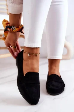 Mokasyny Damskie Zamszowe>Evento Zamszowe Mokasyny Z Paskiem Czarne Jayden