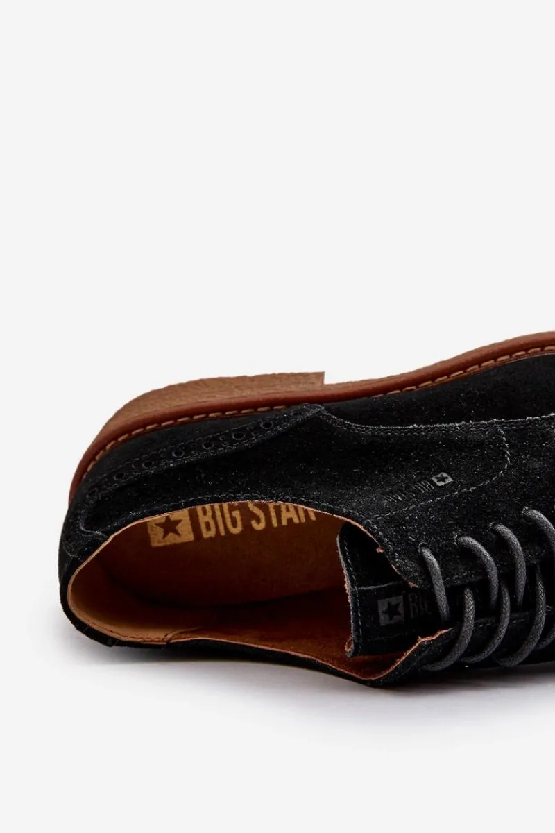 Półbuty Eleganckie>Big Star Shoes Zamszowe Męskie Półbuty Big Star NN174212 Czarne