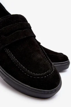 Hot Zamszowe Męskie Półbuty Loafersy 1574 Czarne Męskie Półbuty Casual|Półbuty Eleganckie