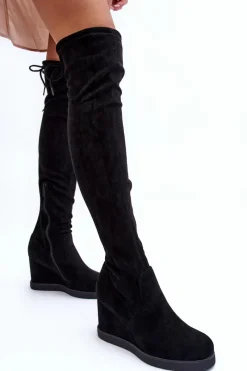 Sale Boto Zamszowe Muszkieterki Kozaki Na Koturnie Czarne Mephal