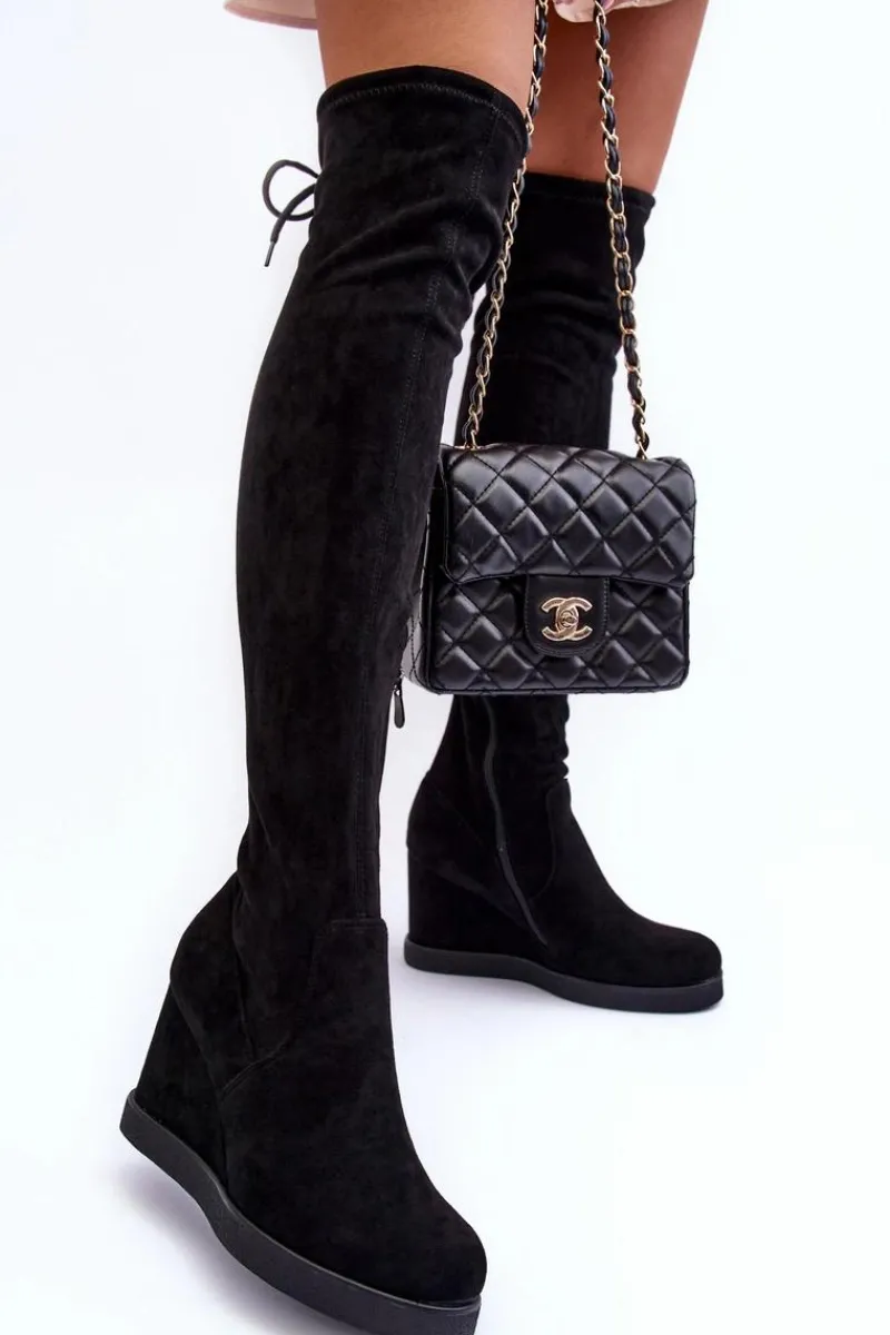 Sale Boto Zamszowe Muszkieterki Kozaki Na Koturnie Czarne Mephal