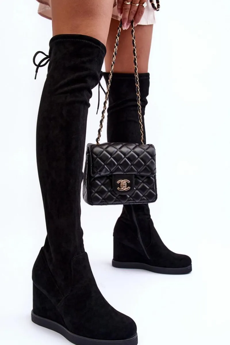 Sale Boto Zamszowe Muszkieterki Kozaki Na Koturnie Czarne Mephal