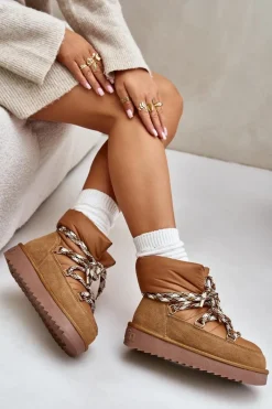 Śniegowce Damskie></noscript>D.Franklin Zamszowe Śniegowce Damskie Z Grubym Sznurowaniem DFSH375003 Brązowe Brązowy