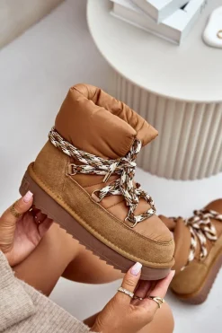 Śniegowce Damskie></noscript>D.Franklin Zamszowe Śniegowce Damskie Z Grubym Sznurowaniem DFSH375003 Brązowe Brązowy