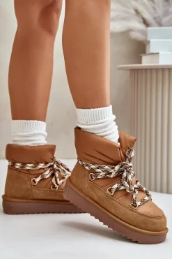 Śniegowce Damskie></noscript>D.Franklin Zamszowe Śniegowce Damskie Z Grubym Sznurowaniem DFSH375003 Brązowe Brązowy