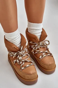 Śniegowce Damskie></noscript>D.Franklin Zamszowe Śniegowce Damskie Z Grubym Sznurowaniem DFSH375003 Brązowe Brązowy