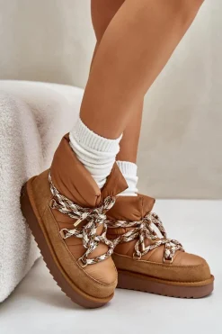 Śniegowce Damskie></noscript>D.Franklin Zamszowe Śniegowce Damskie Z Grubym Sznurowaniem DFSH375003 Brązowe Brązowy