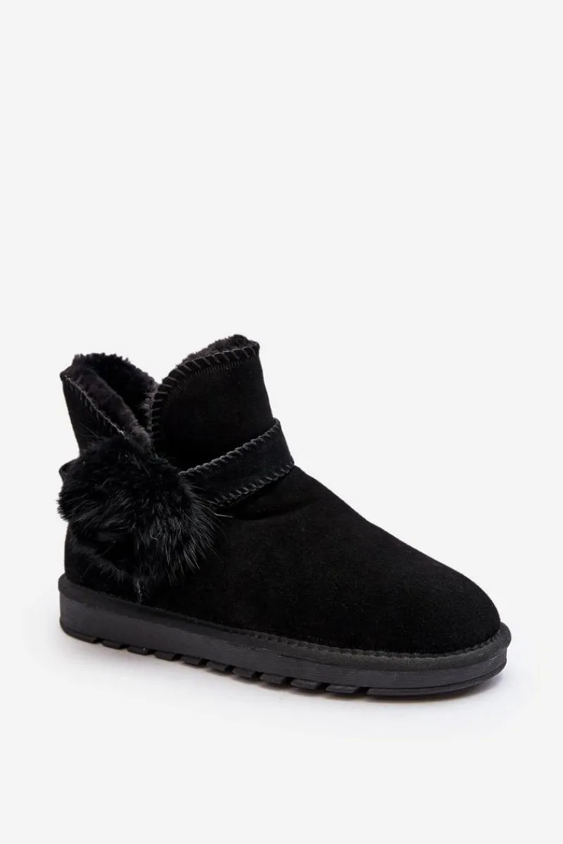 Śniegowce Damskie>Boto Zamszowe Śniegowce Damskie Z Wycięciami Czarne Eraclio