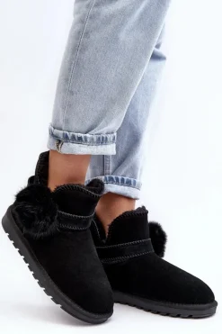 Śniegowce Damskie>Boto Zamszowe Śniegowce Damskie Z Wycięciami Czarne Eraclio