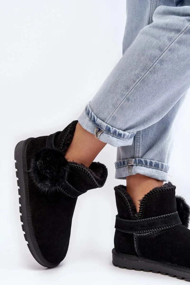 Śniegowce Damskie>Boto Zamszowe Śniegowce Damskie Z Wycięciami Czarne Eraclio