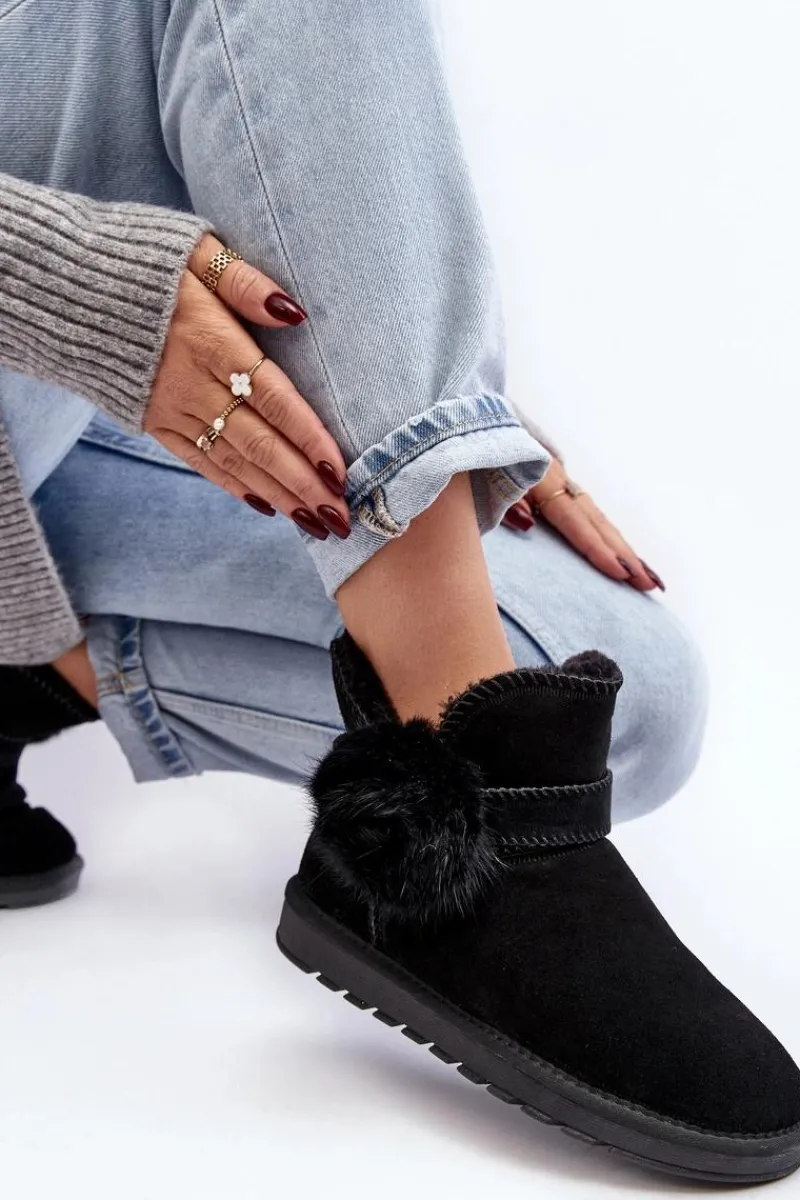 Śniegowce Damskie>Boto Zamszowe Śniegowce Damskie Z Wycięciami Czarne Eraclio