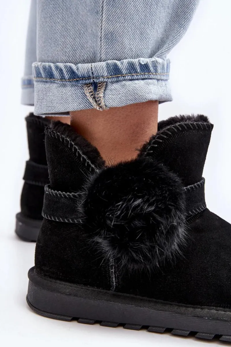 Śniegowce Damskie>Boto Zamszowe Śniegowce Damskie Z Wycięciami Czarne Eraclio