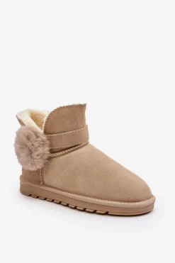 Sale Zamszowe Śniegowce Damskie Z Wycięciami Beżowe Eraclio Damskie Śniegowce Damskie