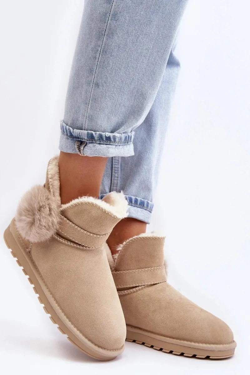 Sale Zamszowe Śniegowce Damskie Z Wycięciami Beżowe Eraclio Damskie Śniegowce Damskie