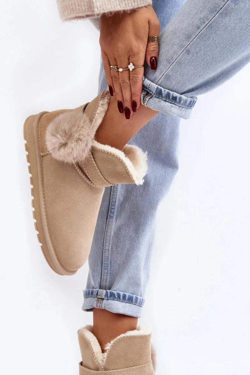 Sale Zamszowe Śniegowce Damskie Z Wycięciami Beżowe Eraclio Damskie Śniegowce Damskie